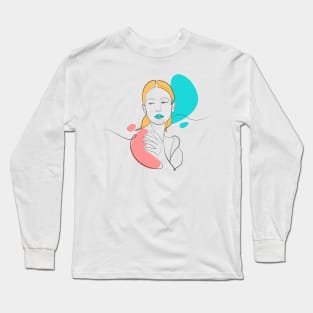 Shy Woman in Lineart Long Sleeve T-Shirt